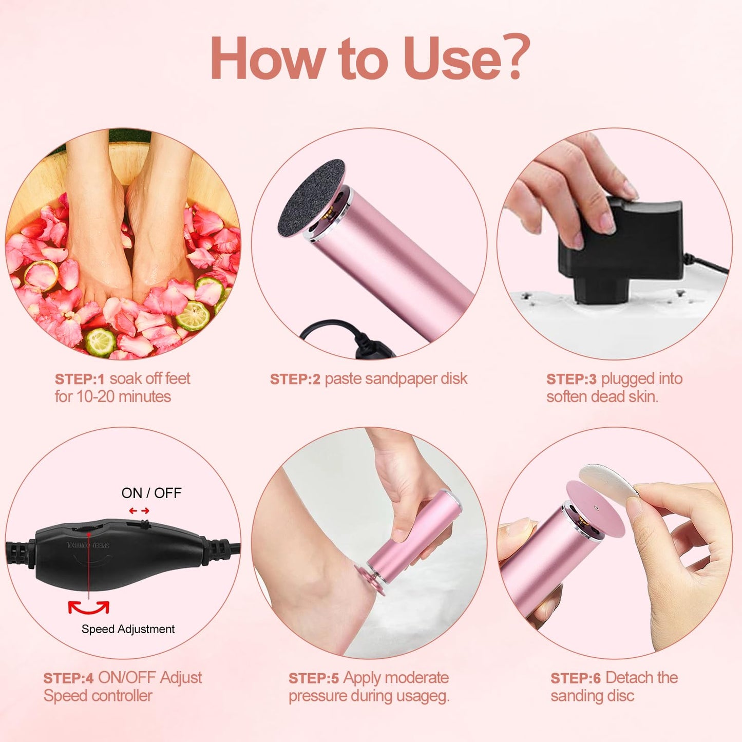 Electric Foot File 2026 Upgrades Foot Callus Remover,Electric Callus Remover for Feet with 60 Pcs Sandpaper Discs, Foot File with Speed Controller,for Dead Dry Crack Skin Calluses