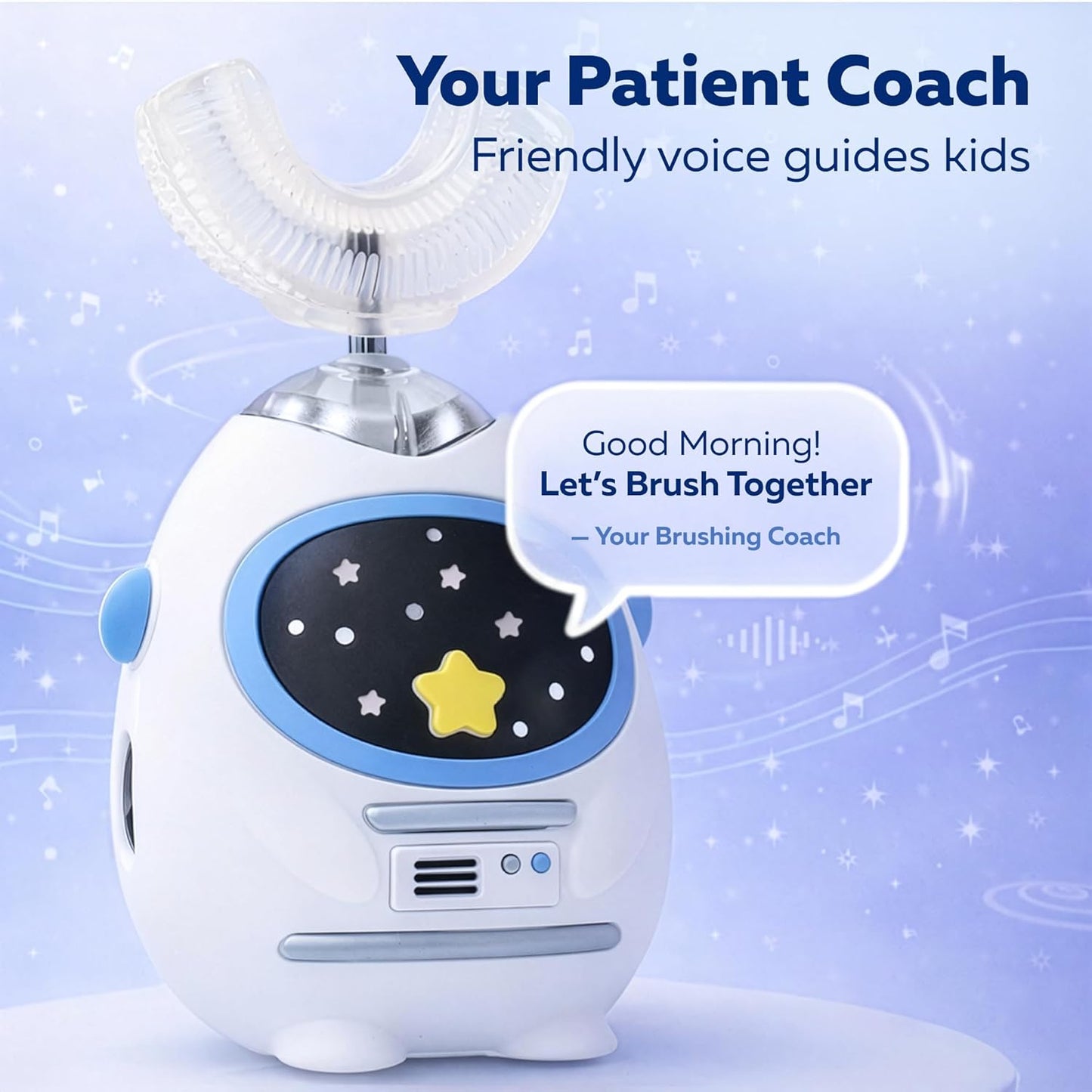 Kids U Shaped Electric Toothbrush - Music & Voice Guided, 4 Brush Heads, Rechargeable | Ages 3-7, Heroic White