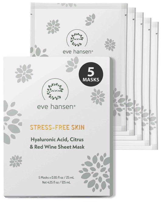 Eve Hansen Hydrating Face Mask Sheets Set of 5 – Moisturizing & Nourishing Care for All Skin Types – With Hyaluronic Acid, Tangerine Peel, Blueberry Extract & Spinach Leaf