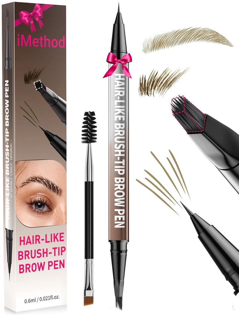 iMethod Eyebrow Pen - 2-in-1 Microblading Eyebrow Pencil with Dual-Ended Brush Tip | Long-Lasting Waterproof Light Brown