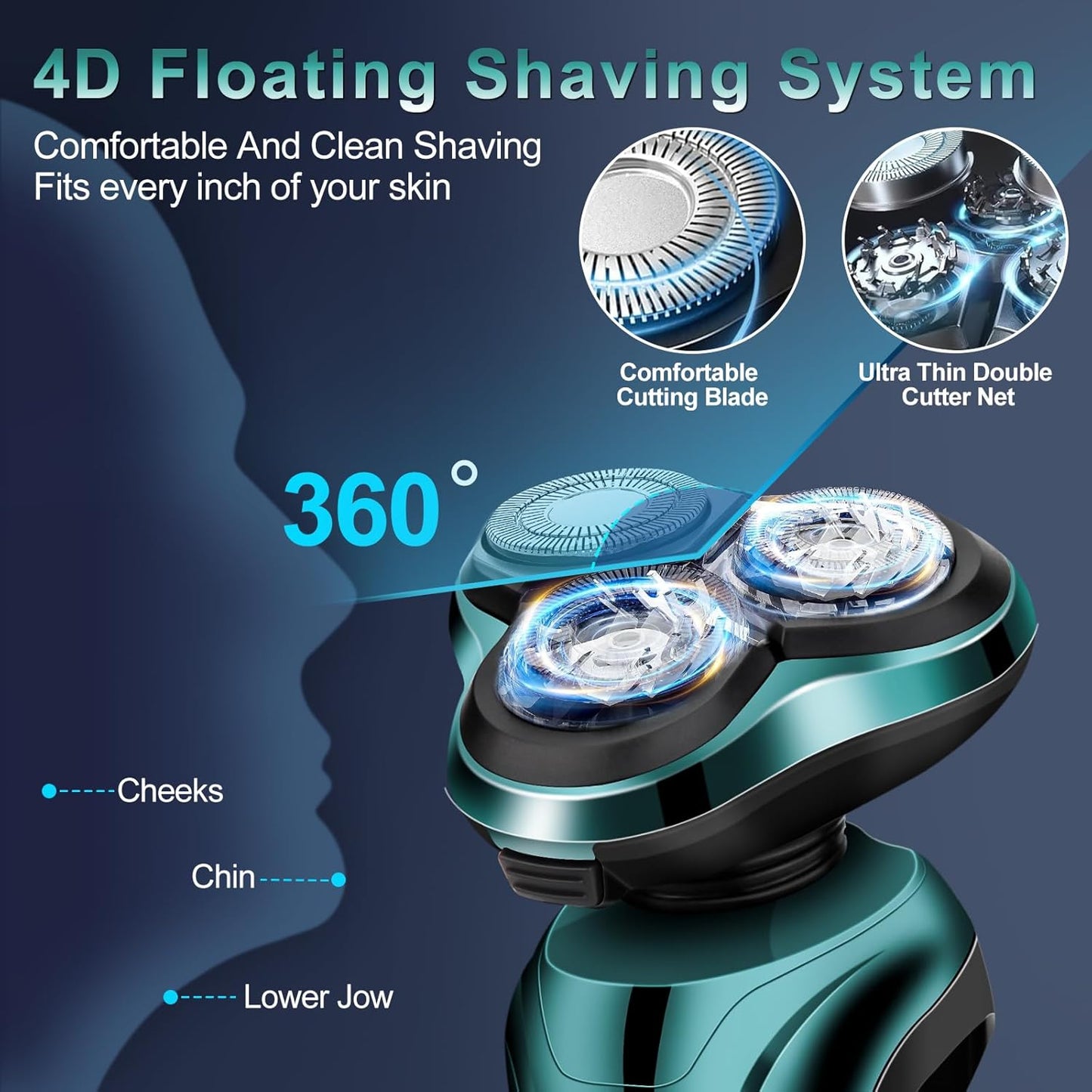 Electric Razor for Men - 4D Dual-Ring Floating Head Shaver | IPX7 Waterproof, USB-C Fast Charging, Ergonomic Travel Design