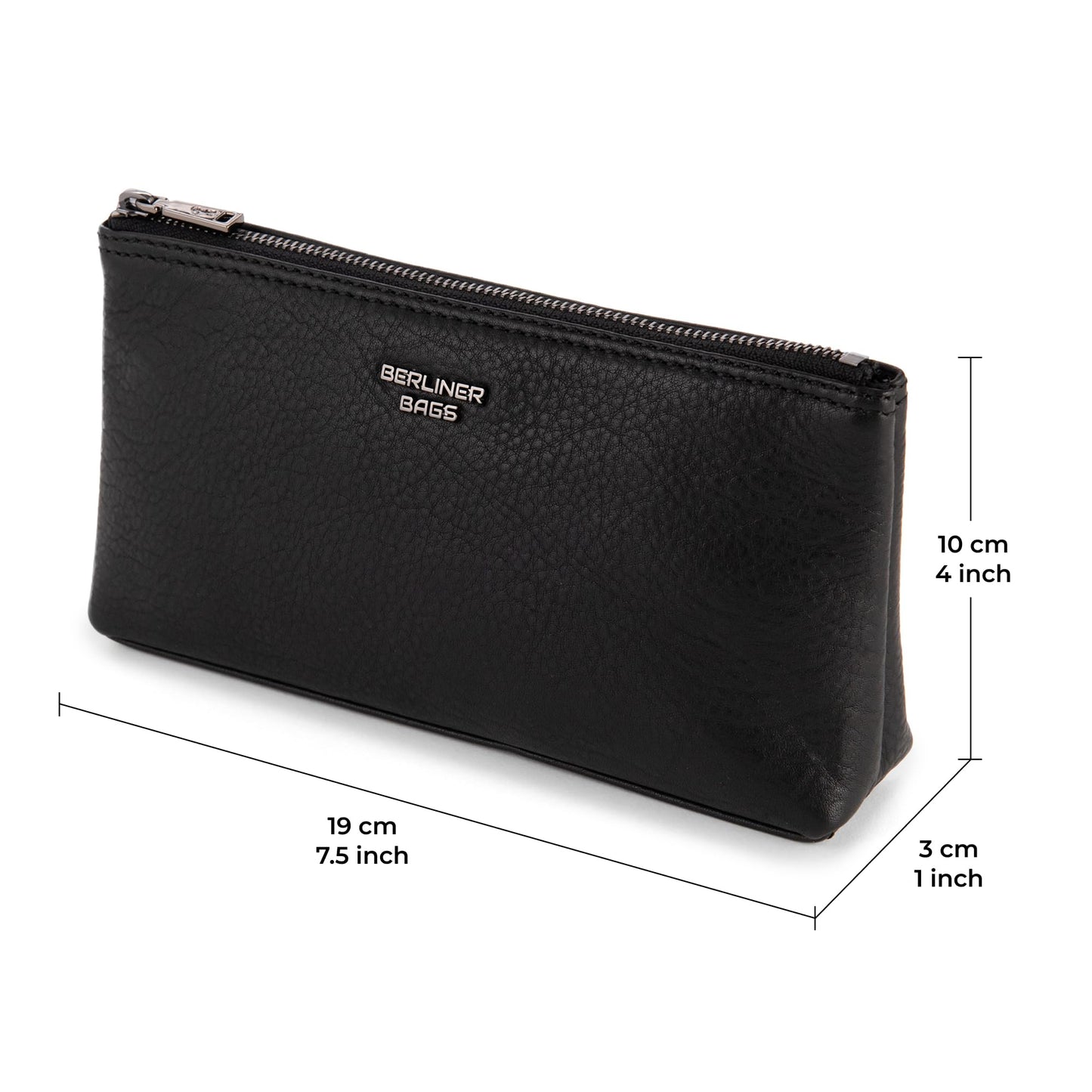 BERLINER BAGS Vintage Genuine Leather Makeup Bag Anna, Cosmetic Bag for Purse, Travel and Cosmetics Pouch with Zipper for Women - Brown
