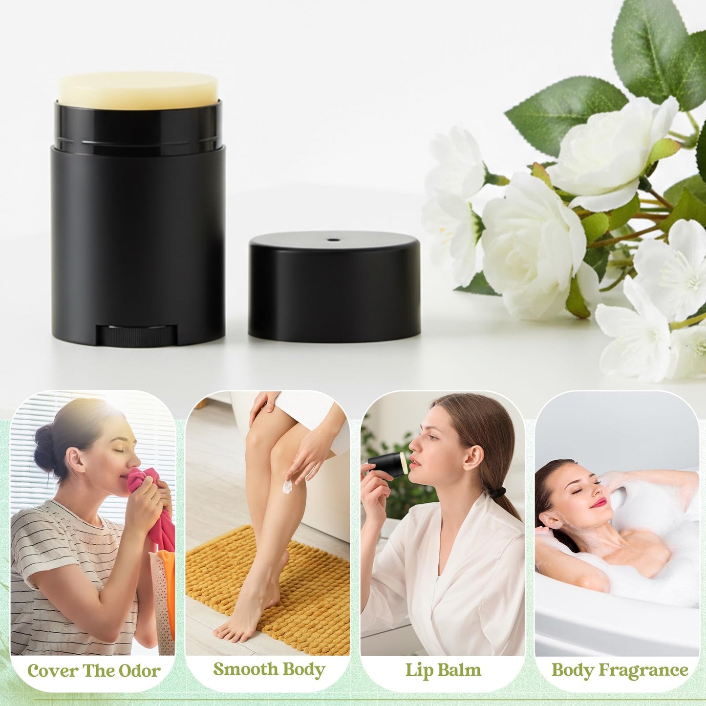 Teenyyou 30 Pack Empty Deodorant Containers, Bottom Filling, Plastic Oval Refillable Deodorant Containers Twist up Oval Lip Balm Tube for DIY Deodorants Lipstick Crayon Lotion(30ml/1oz,Black)