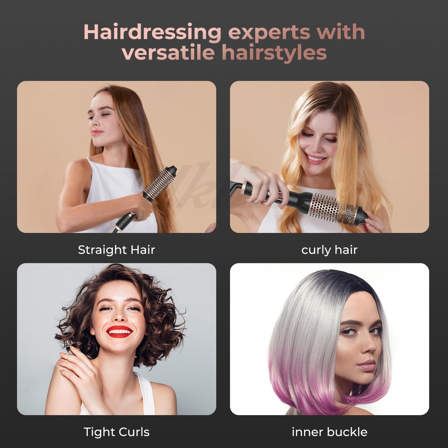 Rose Romee Thermal Brush, Heated Round Brush, 1 1/2 inch Hot Round Brush Curling Iron with Ceramic Tourmaline and PTC Heater, Detachable Brush Head with Dual Voltage for Travel