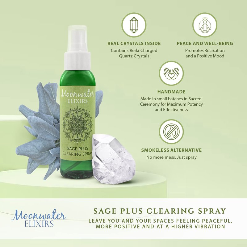 Smudge Spray Bundle - White Sage Smudge Spray and Sage Soap for Cleansing Negativity, Smokeless Smudging Kit to Support Positive Aura, and Cleansing Negative Energy-8oz by Moonwater Elixirs