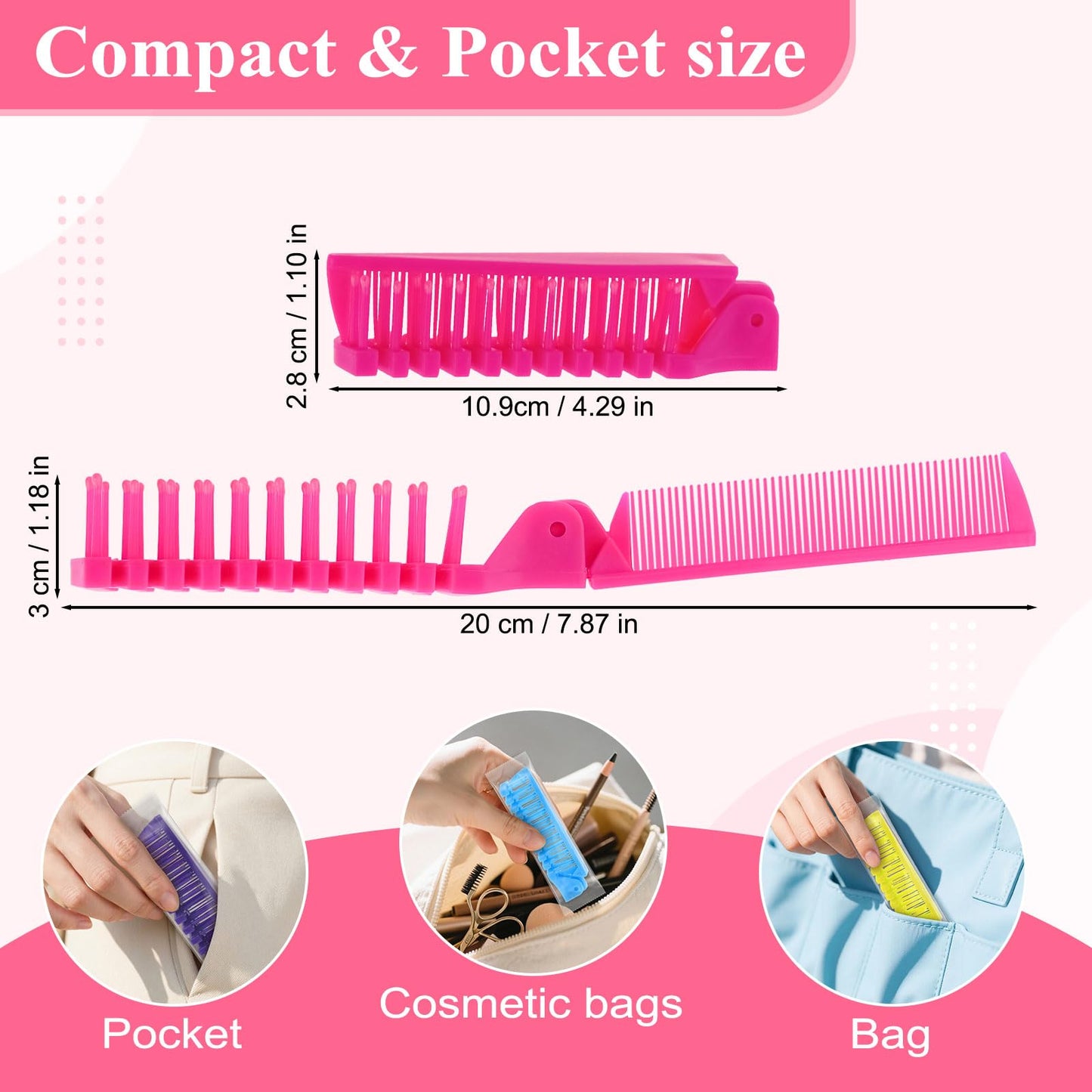 Foldable Hair Combs In Bulk, Individually Wrapped Multicolour Folding Comb, Women Men Pocket Size Double Headed Mini Hair Brush Styling Tool for Travel Hotel Homeless Shelter Charity Church(60 Pack)