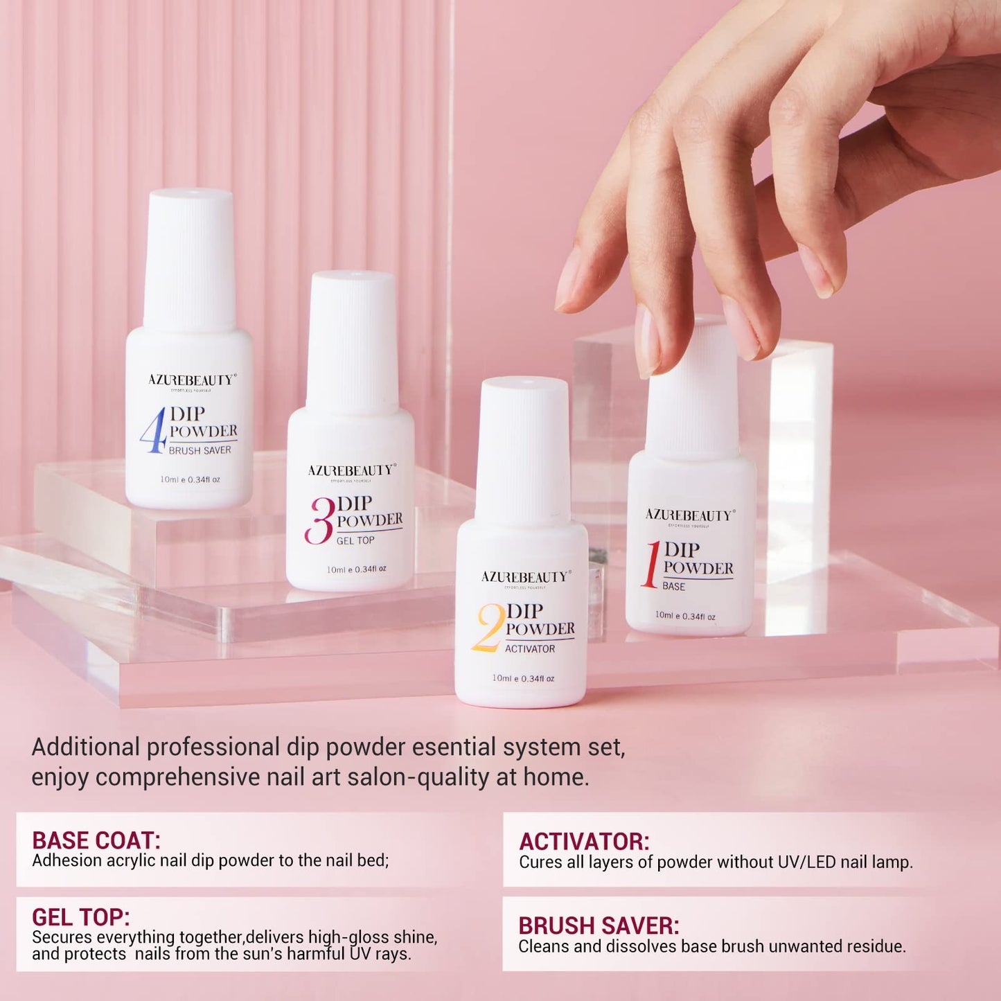 AZUREBEAUTY 18Pcs Dip Powder Nail Kit Starter, 8 Colors Clear Nude Pink Glitter All Season Dipping Powder System Essential Liquid Set with Top/Base Coat for French Nail Art Manicure DIY Salon