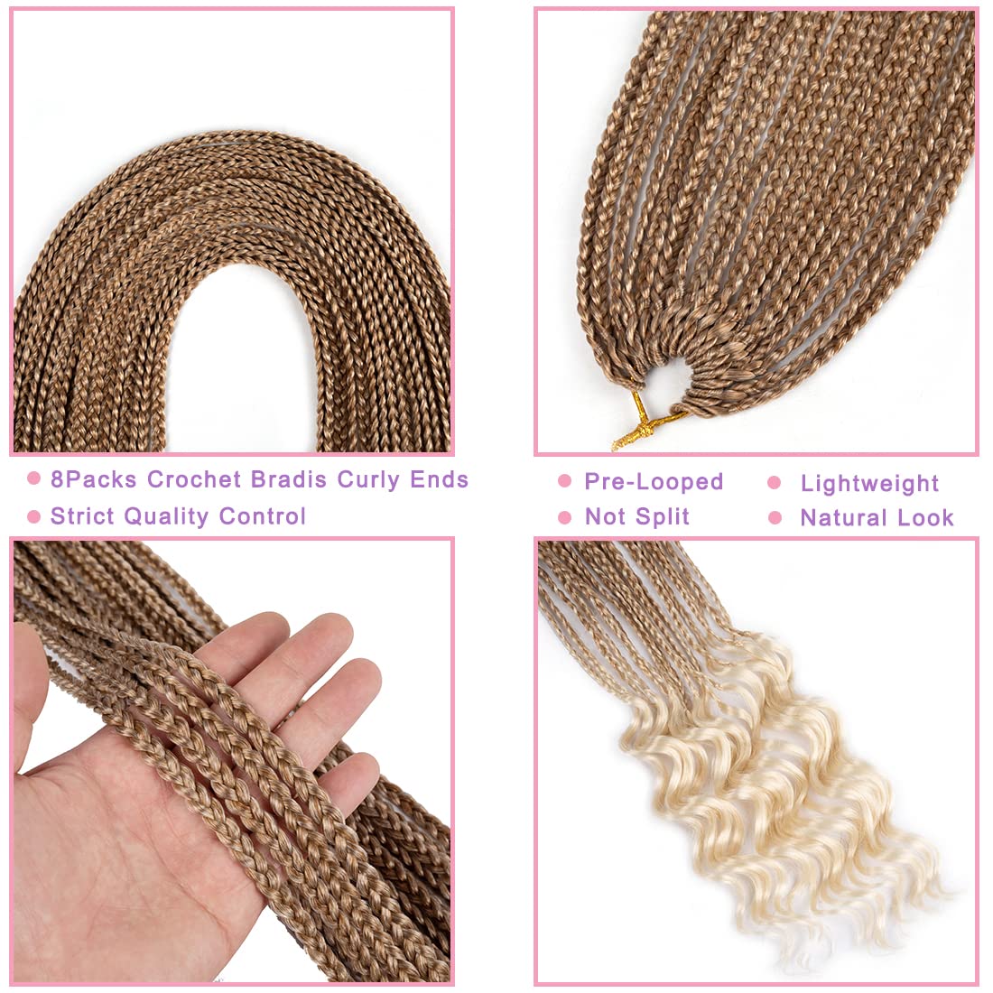 Phosphe 144 Strands Goddess Crochet Box Braids with Curly Ends 30 Inch Pre Looped Box Braids Crochet Hair 8 Packs Curly Crochet Braids for Black Women