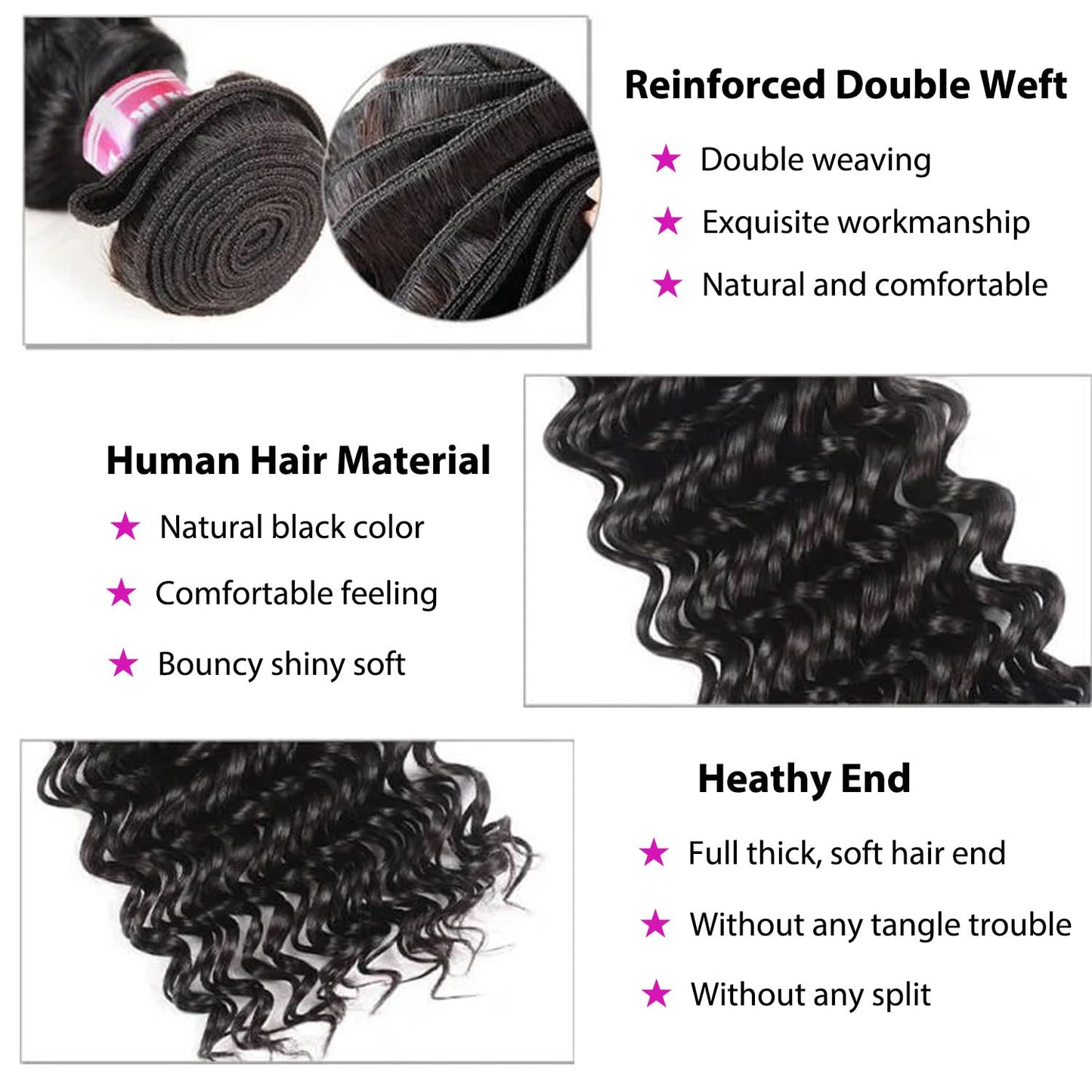 1 Bundle Human Hair 12A Deep Wave Bundles Human Hair 22 Inch 100% Unprocessed Brazilian Virgin Hair Quick Weave Bundles Real Human Hair Extensions Natural Black