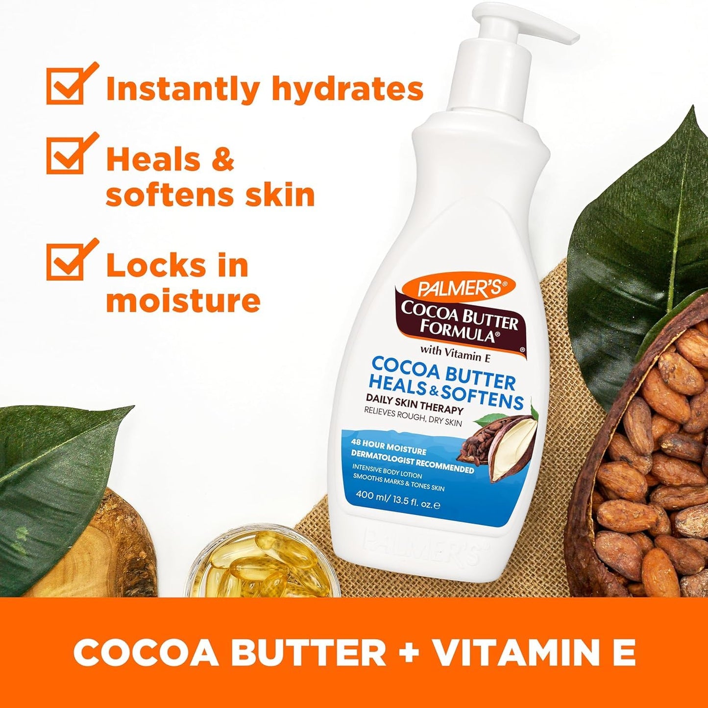 Palmer's Cocoa Butter Formula Daily Skin Therapy Cocoa Butter Body Lotion for Dry Skin, Hand & Body Conditioner, Pump Bottle,13.5 Oz (Pack of 3)