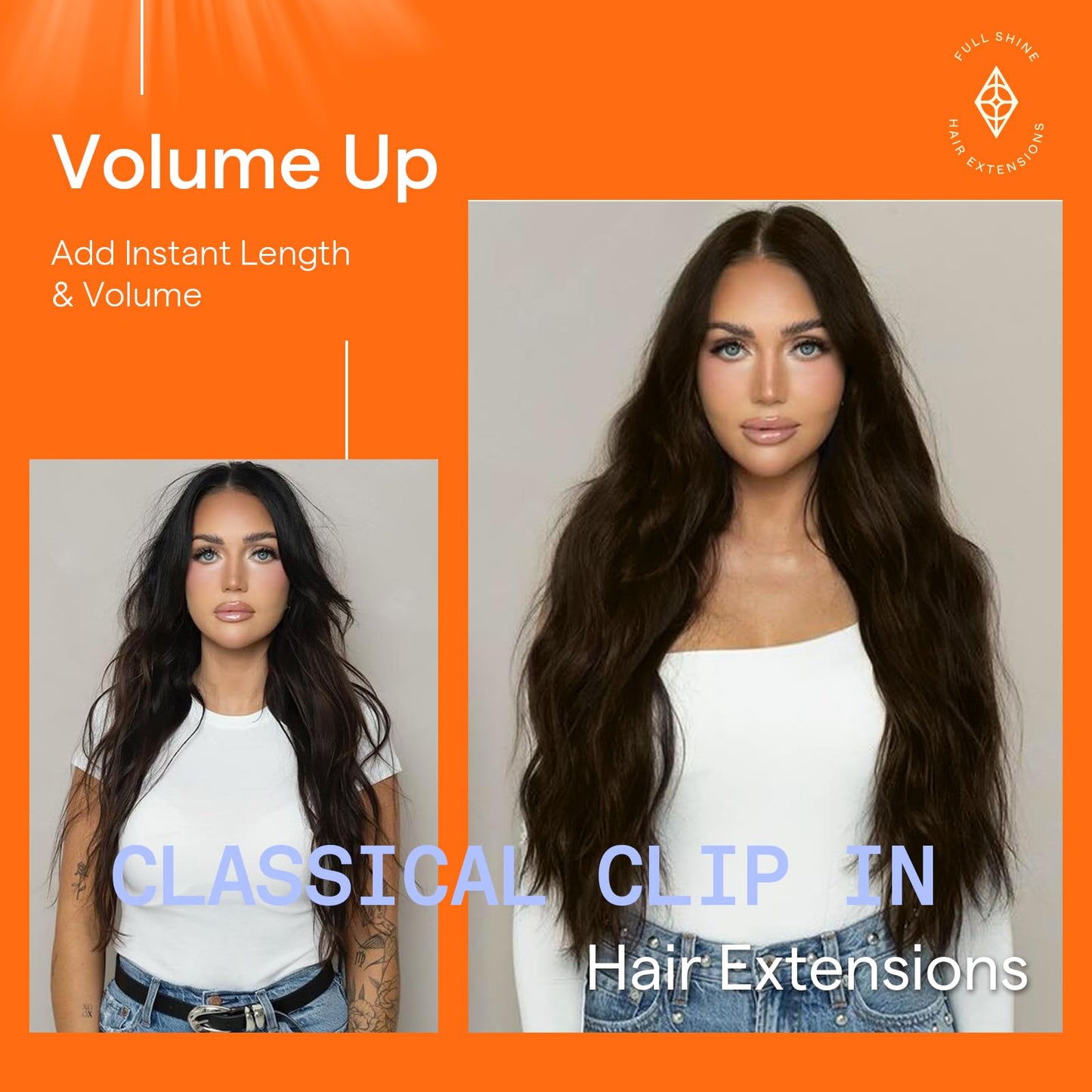 Full Shine Brown Clip in Hair Extensions