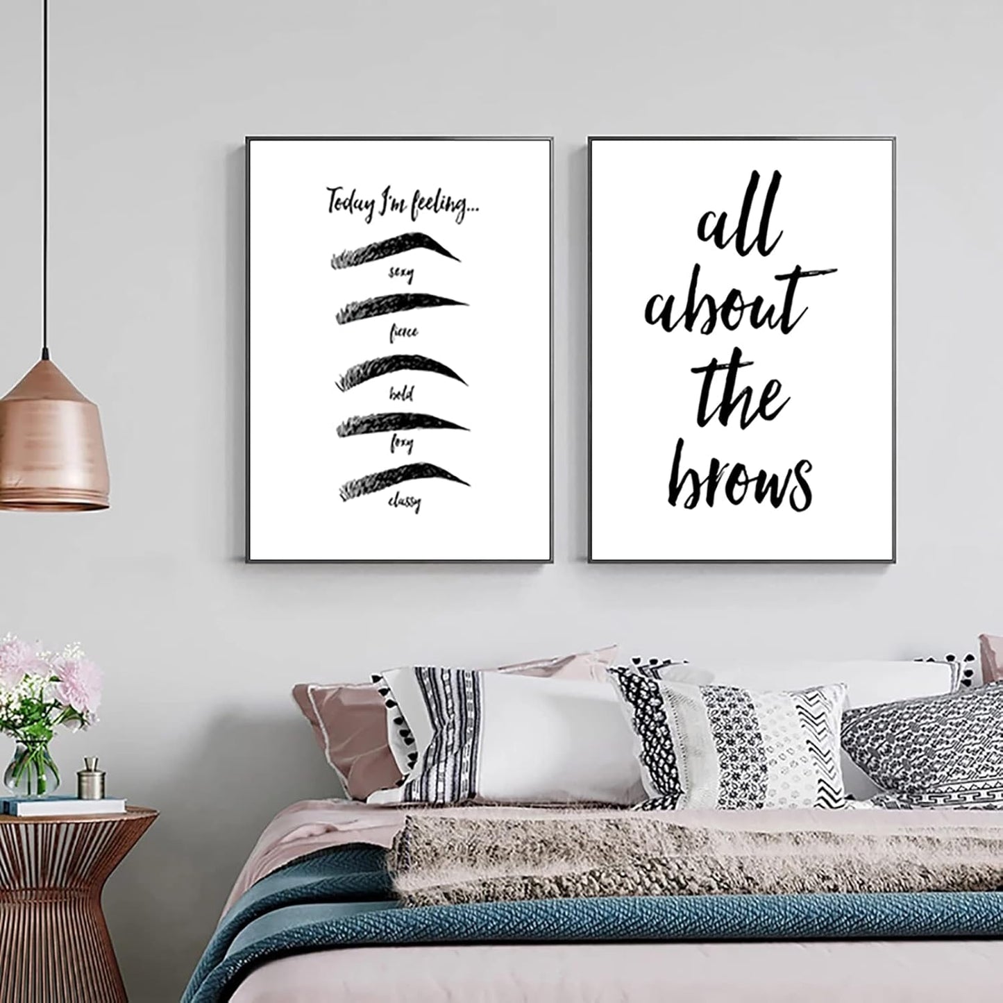Eyebrow Art Prints - Beauty Salon Canvas Wall Art | Black & White Eyebrow Quotes | 12x16 Inch Unframed Set of 3