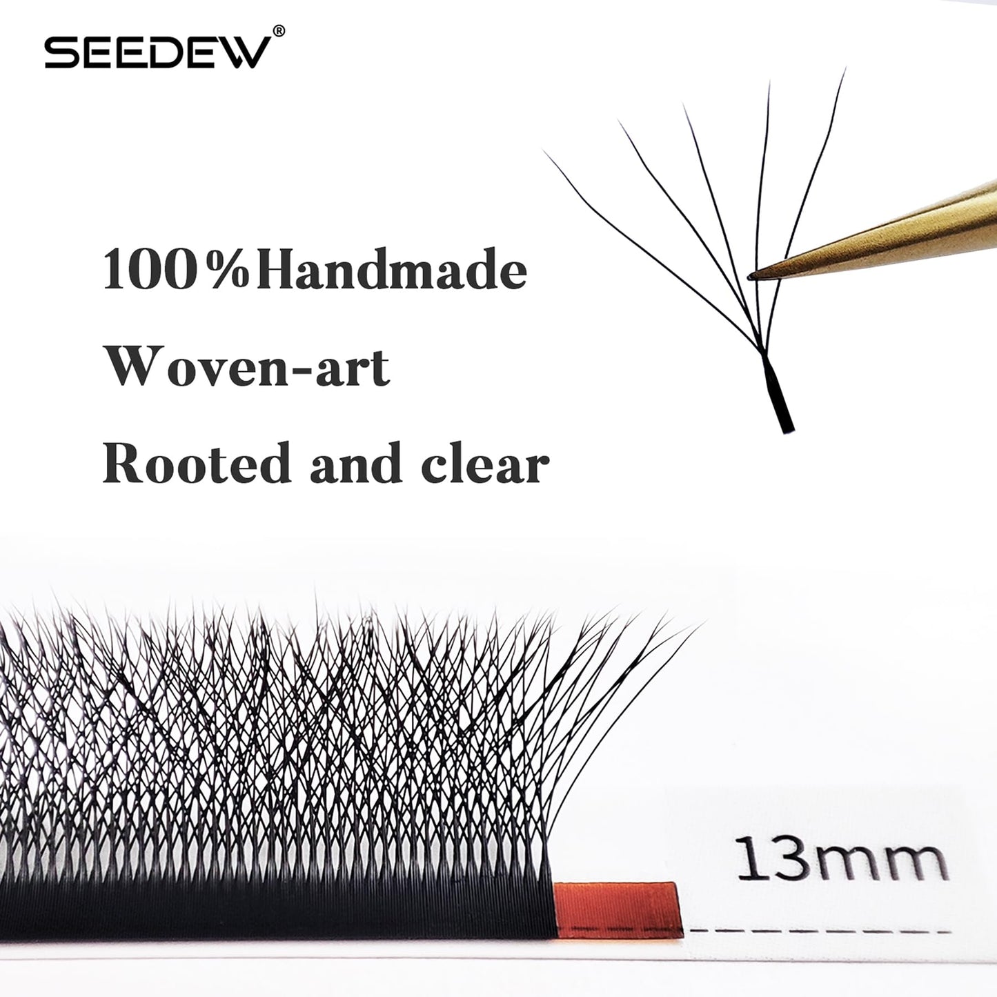 SEEDEW 5D Lash Extensions, 0.07mm C Curl 13mm 12 Rows/Tray, W Shape Flat Stem, Korean PBT Volume False Eyelashes Grafting for Beginner Artist, Lash Tech, Beauty Salon(5D-Matte Black-0.07-C-13mm)