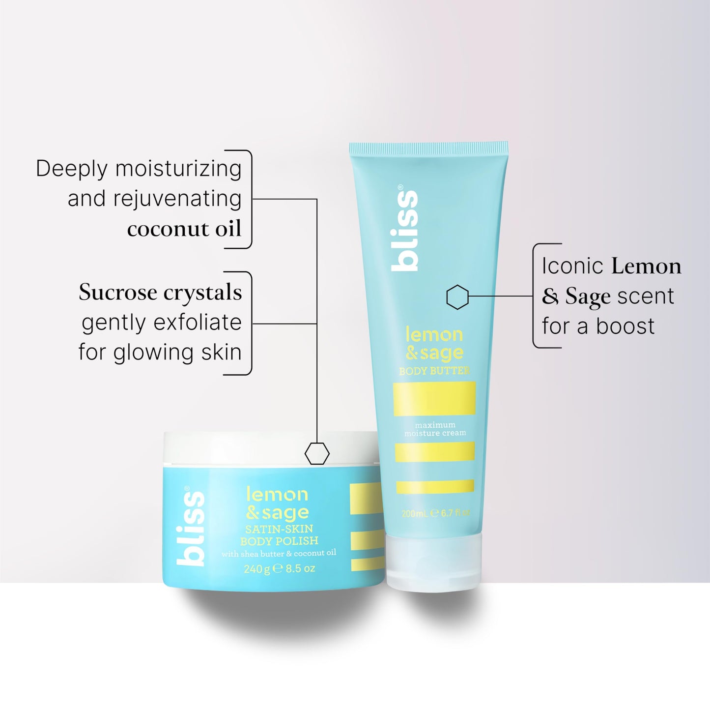 Bliss Seriously Smooth Lemon & Sage Duo: Body Butter Body Scrub | Exfoliate & Hydrate Skincare Set for Soft, Radiant Skin
