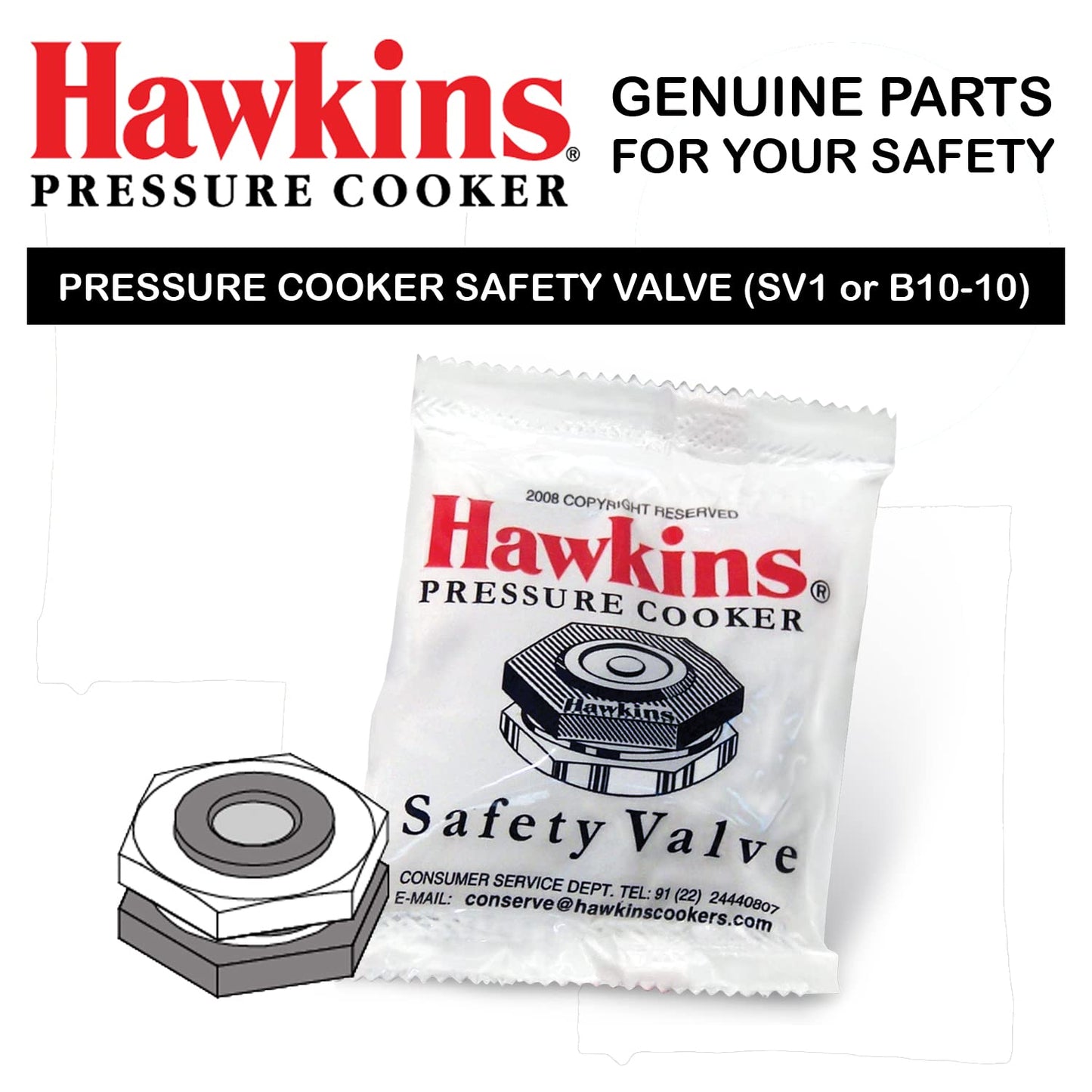 Hawkins Aluminium Safety Valve For All Hawkins Pressure Cookers From 1.5 Litre To 14 Litre, Black, Standard (BP SV), 14 Liter