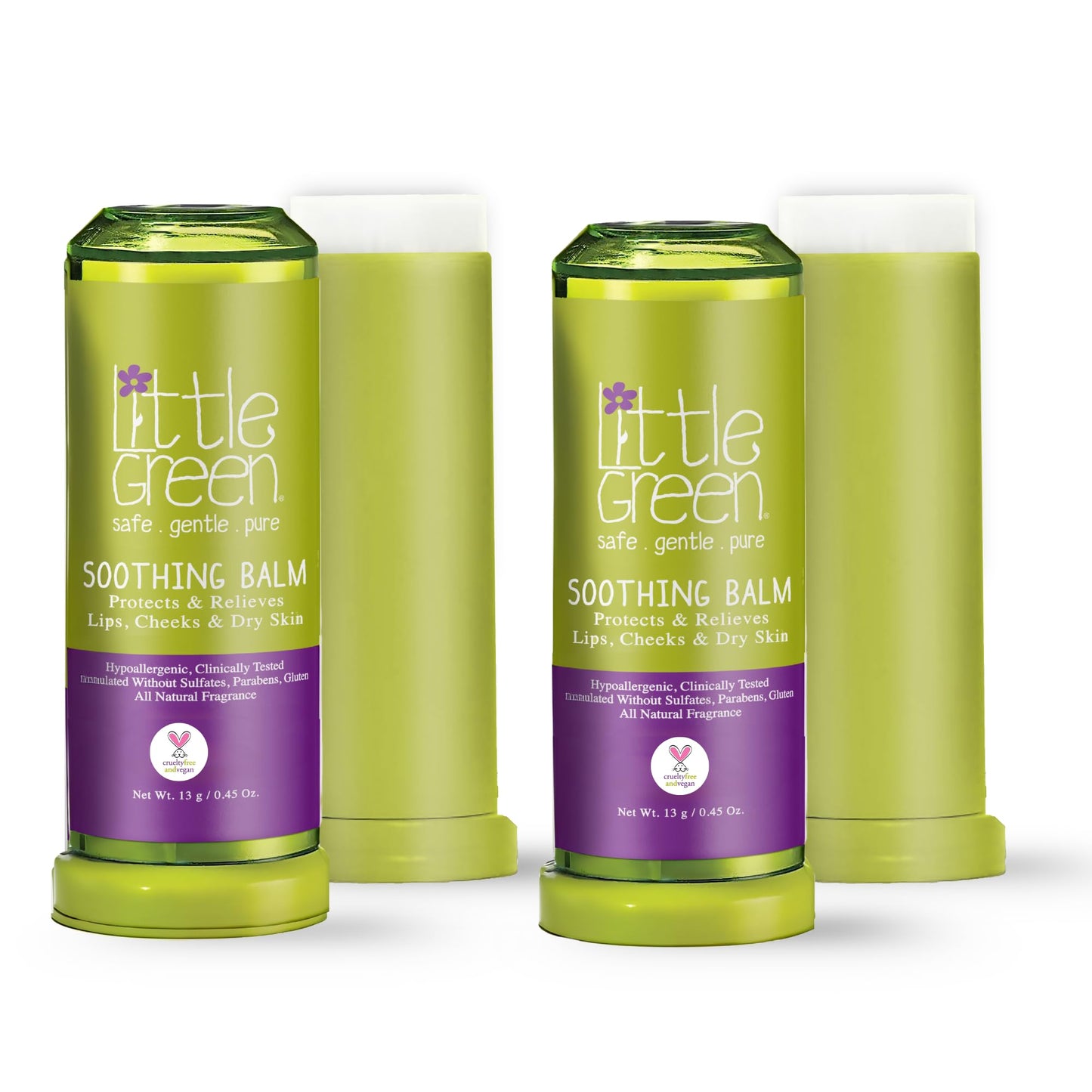 Little Green Kids Soothing Balm, Kids Skincare, Moisturizing Baby Lip Balm for Chapped Lips, Cheeks & Dry Skin, Pack of 2 Sticks, 0.45oz