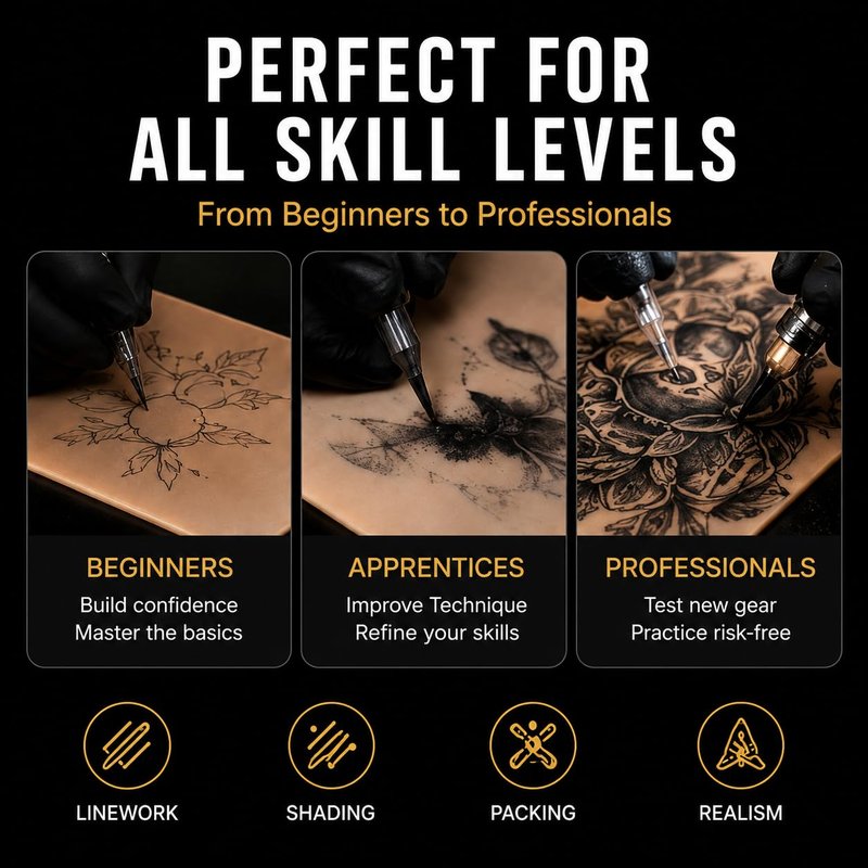 Blank Tattoo Practice Skin - 30 Pcs Double-Sided Fake Skin for Beginners & Pros | 8x6 in Soft Material