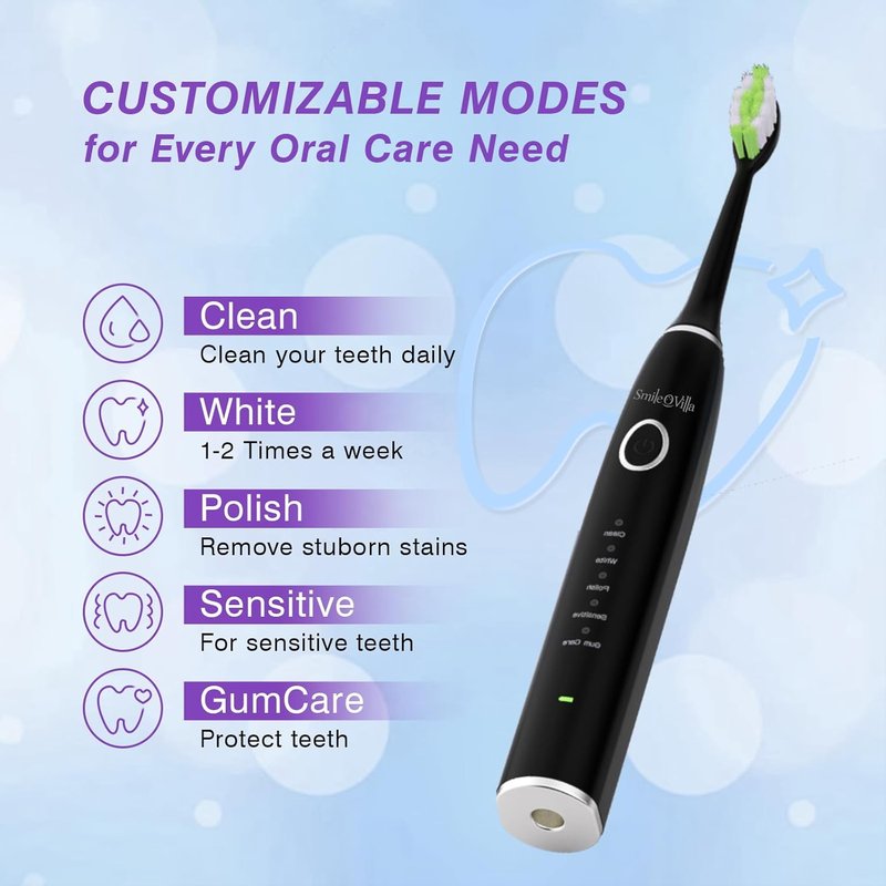 Sonic Electric Toothbrush - Advanced Deep Clean with 4 Replacement Heads | Smart Timer Feature