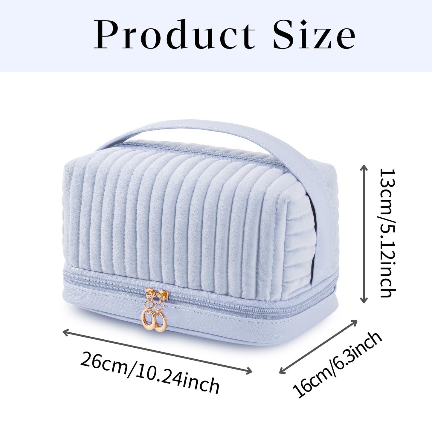 SEAMOON Large Travel Leather&Quilted Makeup Cosmetic Bag Organizer Case with Compartments Cosmetiquera Toiletry Bag(Blue)
