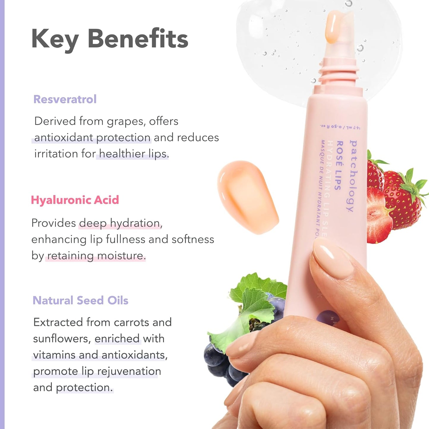 Patchology Rosé Lip Sleeping Mask - Hydrating Overnight Treatment with Hyaluronic Acid | 14.7 ml