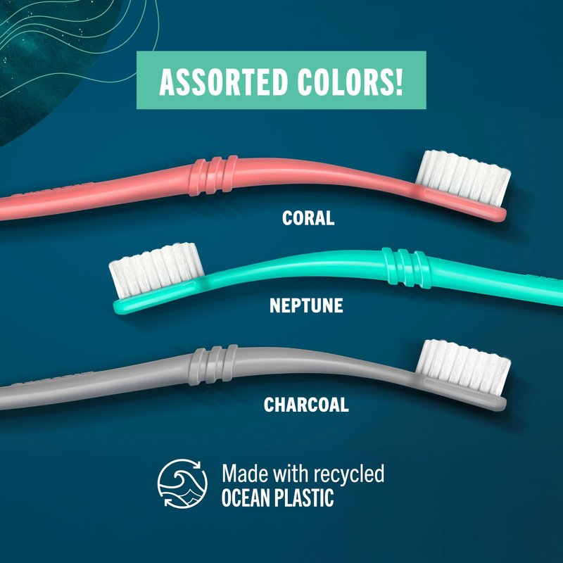 Preserve Ocean Plastic Initiative (POPI) Adult Toothbrush, Made in USA from Recycled Ocean Plastic, Neptune Green, Soft, 6 Count