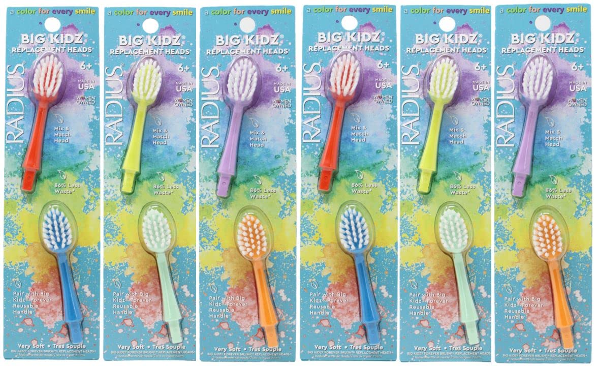 RADIUS Big Kidz Forever Brush Replaceable Head for Children, 6 Years and Up, BPA Free ADA Accepted for Growing Teeth and Gums, 2 Heads - Extra Soft