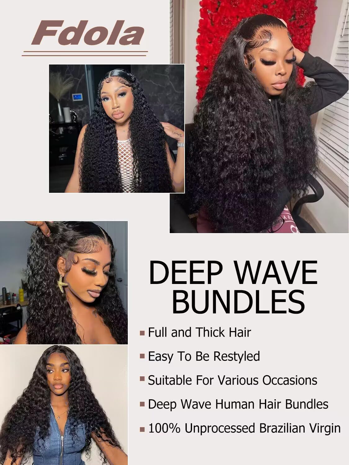 Deep Wave Human Hair Bundles 20 Inch 12A Brazilian Virgin Wet and Wavy Human Hair Weave Bundles 100% Unprocessed Deep Curly Bundles One Bundle Double Weft Water Wave Bundles Natural Black