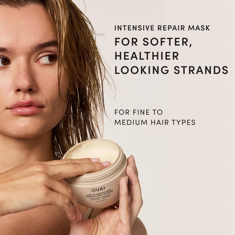 OUAI Fine to Medium Hair Treatment Mask - Lightweight Deep Conditioning Hair Mask with Shea Butter, Keratin & Panthenol - Helps Hydrate, Fight Frizz, Strengthen & Repair Damage (3.4 oz)