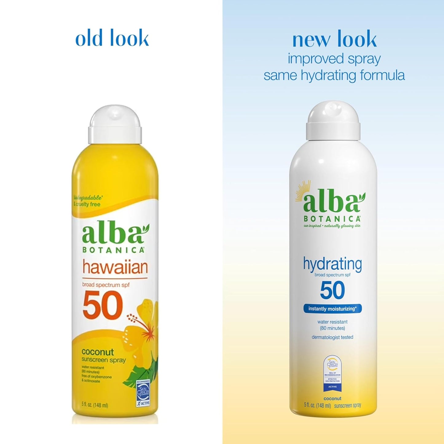 Alba Botanica Hydrating Sunscreen Spray - SPF 50 Broad Spectrum, Water Resistant, Hypoallergenic | 5 Fl. Oz