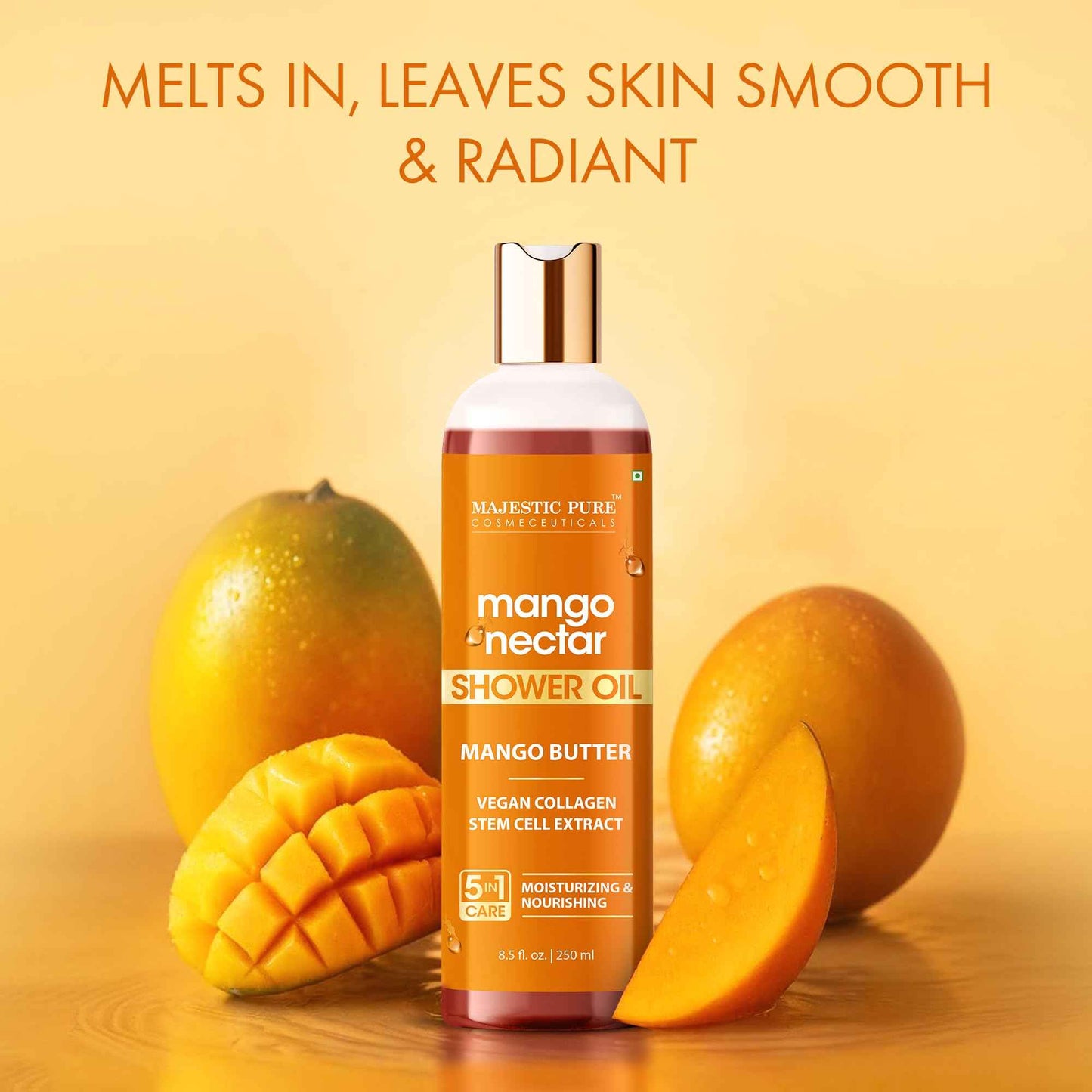 Majestic Pure Mango Nectar Shower Oil, Moisturizing with Mango Butter and Vegan Collagen, 8.5 fl oz