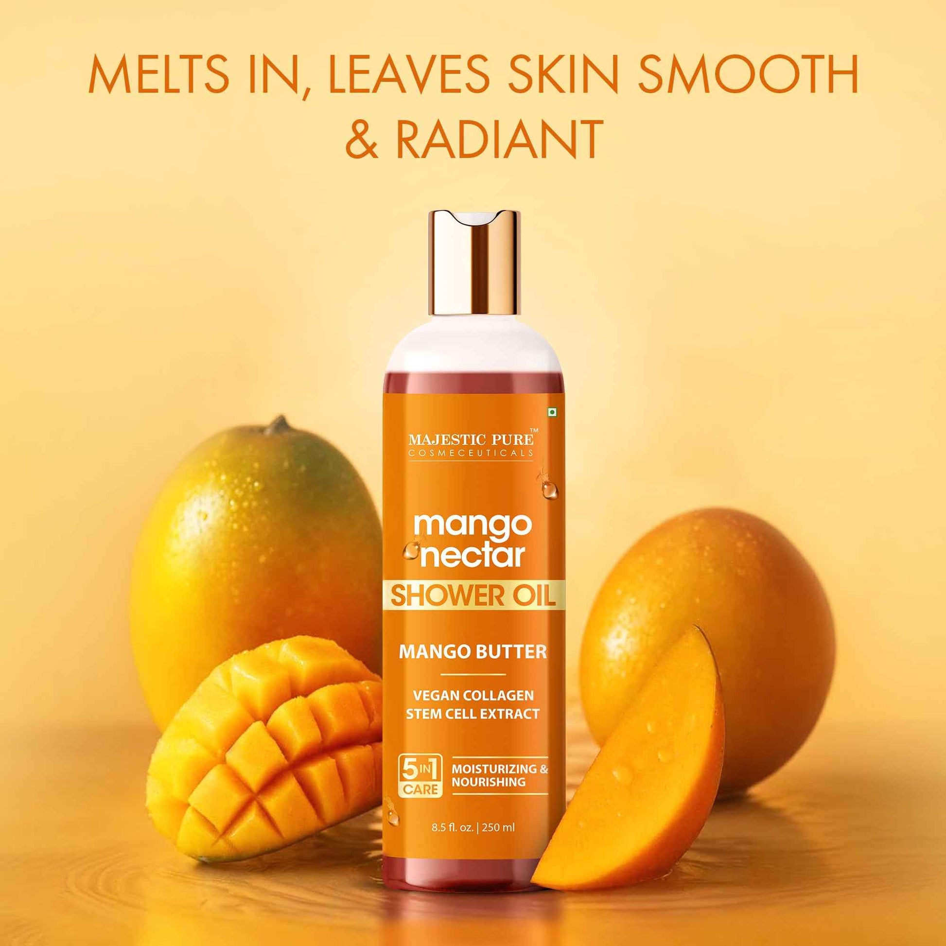Majestic Pure Mango Nectar Shower Oil, Moisturizing with Mango Butter and Vegan Collagen, 8.5 fl oz