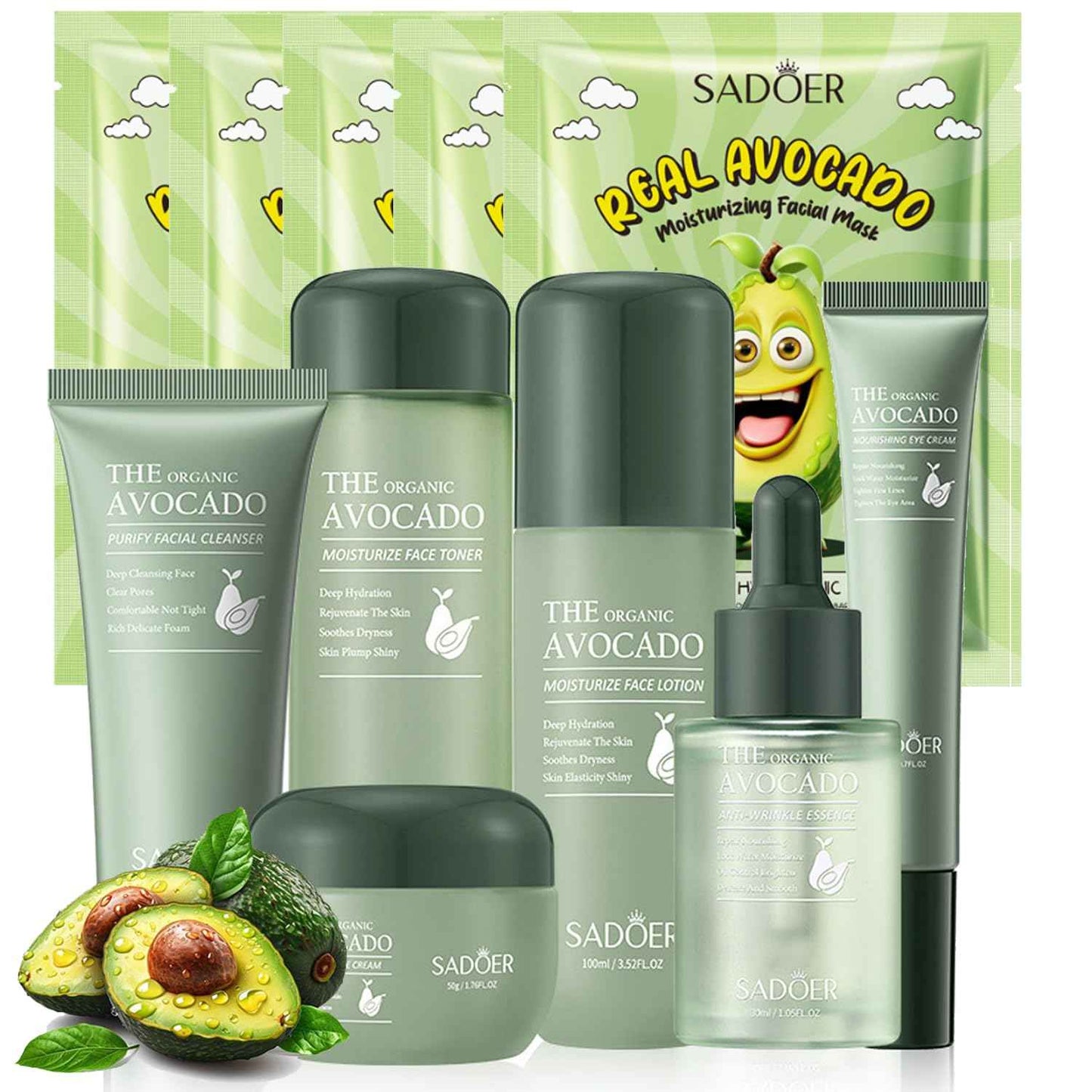 Avocado Skin Care Sets, 11pcs Skin Care Gift Set with Lip Balm, Toner, Lotion, Face Serum, Eye Cream For Hydrating Skin, Anti-Aging Skin For Women Teen Girls (Extra Large, 11, Count)