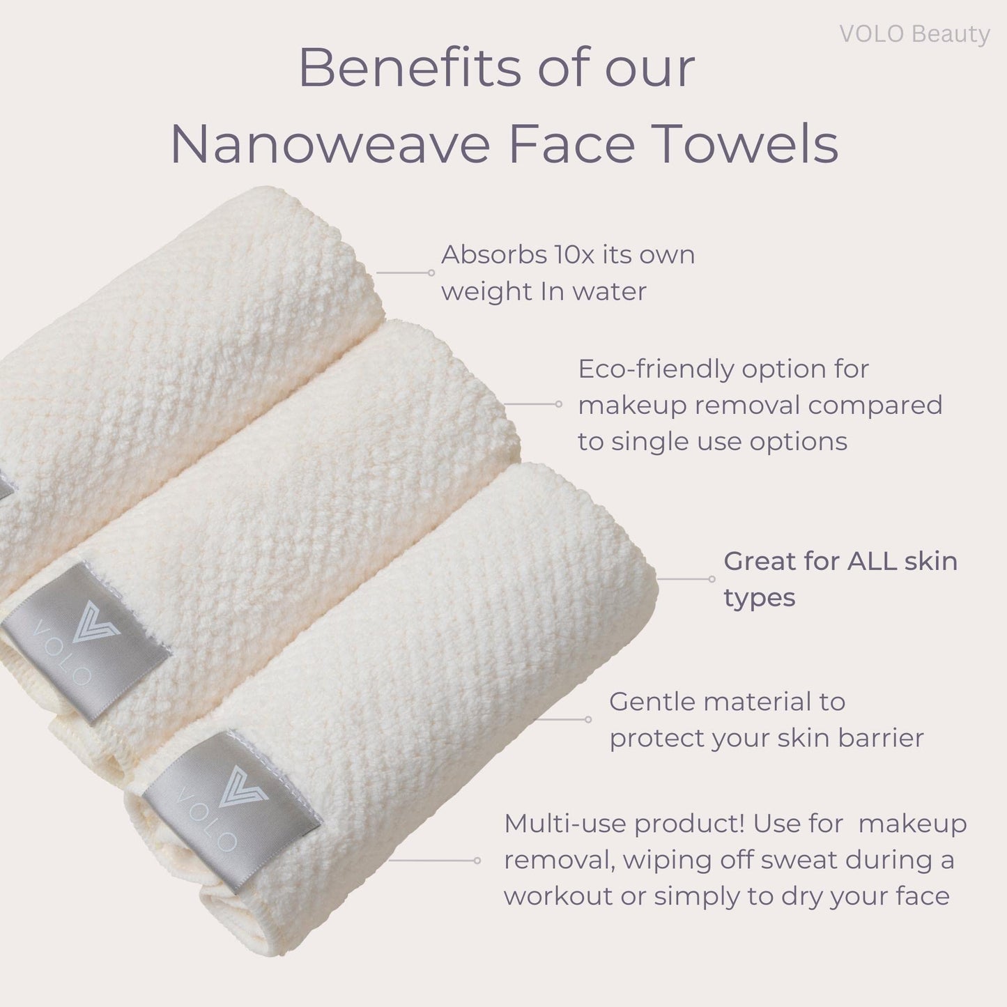 VOLO Hero Luna Gray Face Towel | Reusable Facial Wash Cloths | Makeup Remover & Post Shower Washcloths | Ultra Soft, Absorbent, Gentle, Fast Drying Nanoweave Fabric Face Towels | Microfiber 3PK