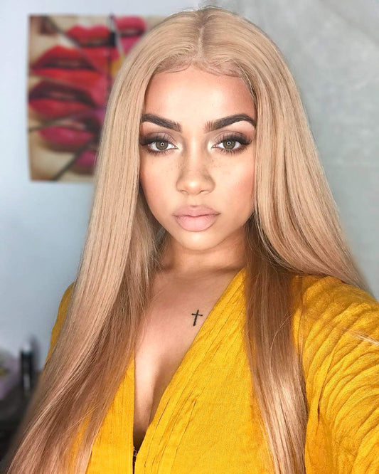 FUHSI Kanekalon Fiber 13×6 Inch Lace Real Natural For Women - Soft & Smooth, Straight Lace Front Wig, Elastic Straps, Comfortable & Adjustable -Color 103# Blonde 250D 22"