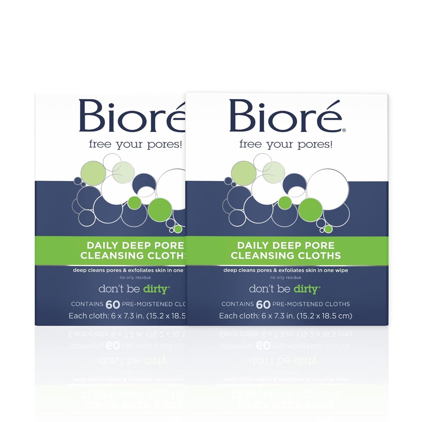 Bioré Daily Makeup Removing Cloths - Deep Pore Cleansing Wipes | 60 Count, Pack of 2