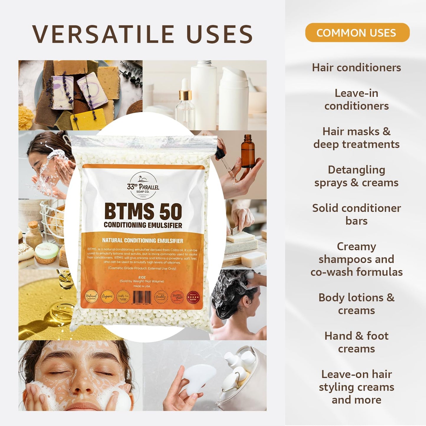 BTMS 50 Conditioning Emulsifier - 100% Natural Plant-Derived | 2 lbs Bulk | USA-Made