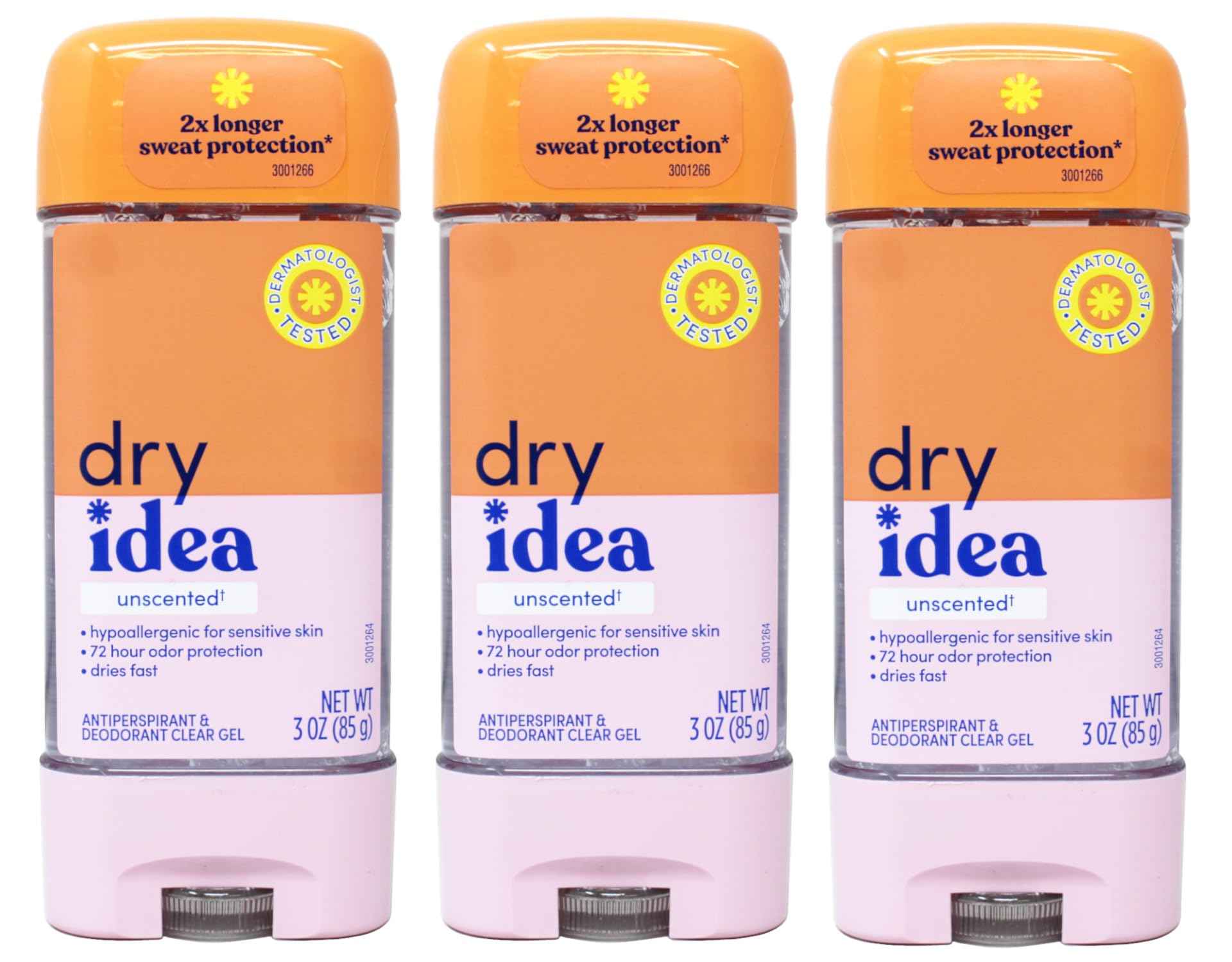 Dry Idea Unscented Gel Antiperspirant Deodorant 3 Ounce (Pack of 3)