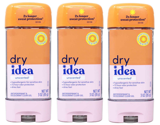Dry Idea Unscented Gel Antiperspirant Deodorant 3 Ounce (Pack of 3)