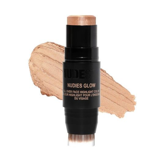 Nudestix Nudies Glow Highlighter Stick – Multi-Use Cream Highlighter for Cheeks, Eyes & Body with Built-In Brush | Dewy, Radiant Finish | Clean, Vegan & Travel-Friendly Makeup (Bubbly Bebe)