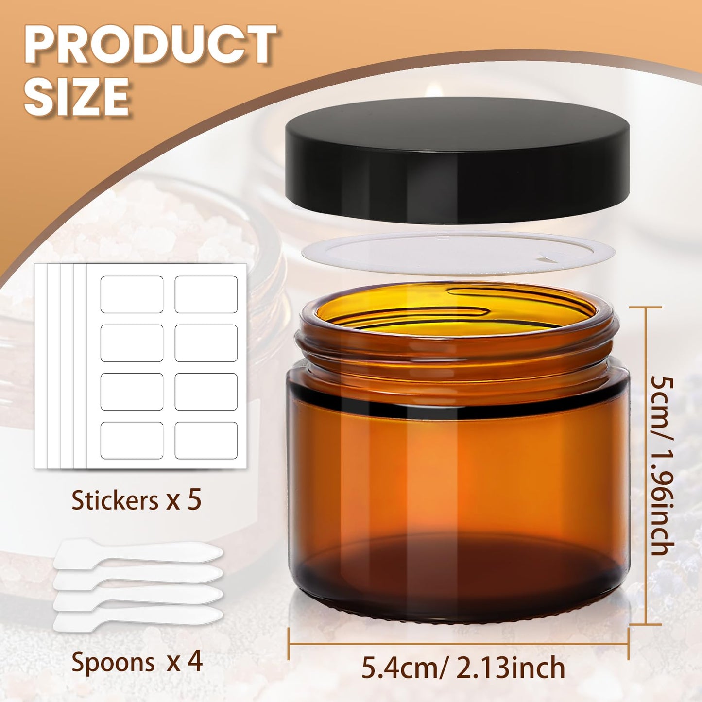 UPBUD 2oz Amber Glass Jars with Lids, 40 Pack Brown Salve Tins