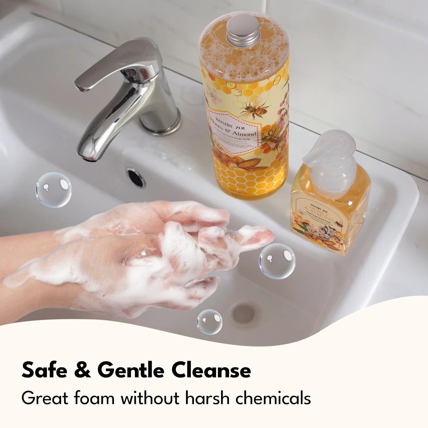 ROMIIE ZOI Foaming Hand Soap Refills, Honey & Almond, 33.8 Fl Oz, 3-Pack