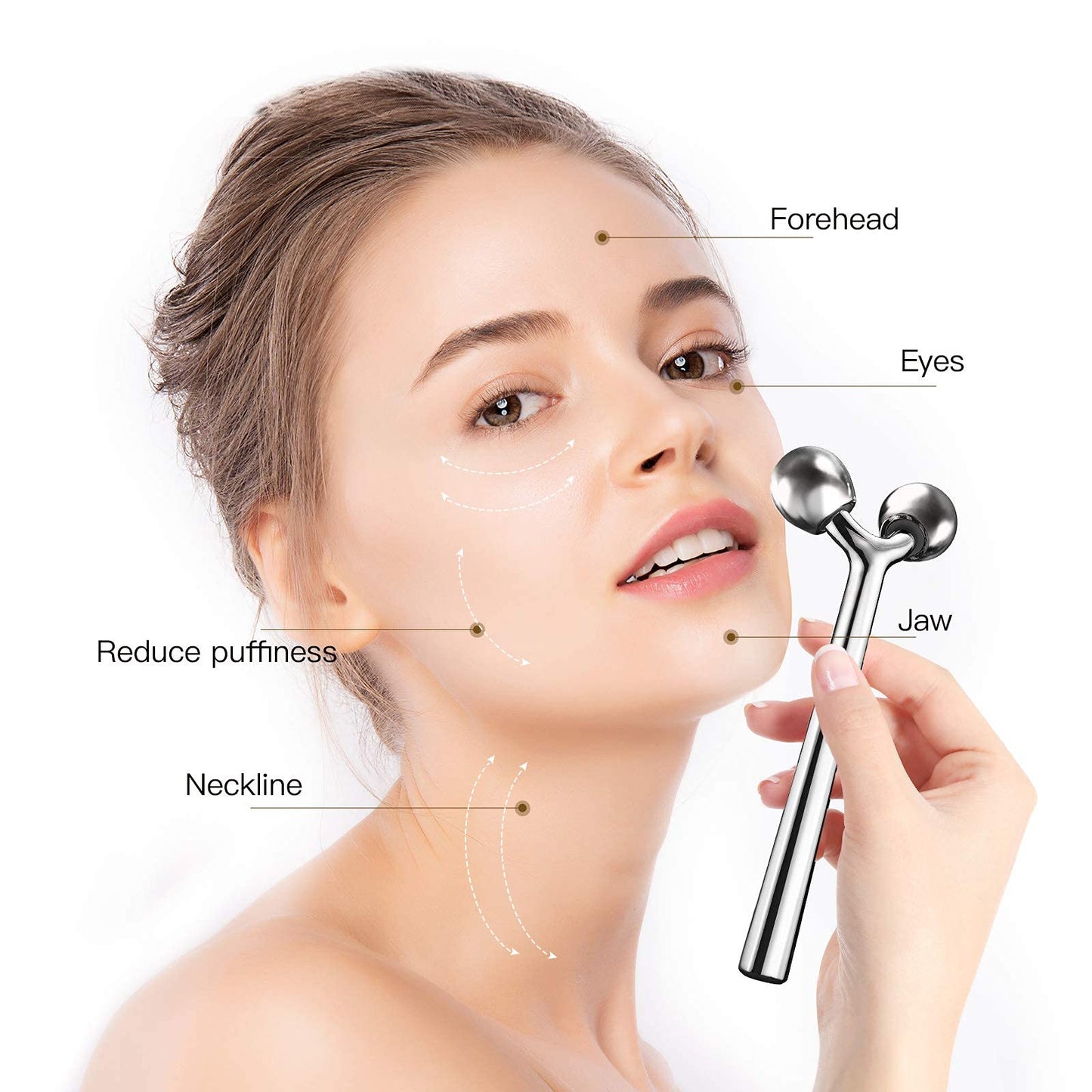 Tekson Faical Roller Massager and 3PCS Eye Roller Cream, 3D Metal Face Massage Tool for Reduce Puffines