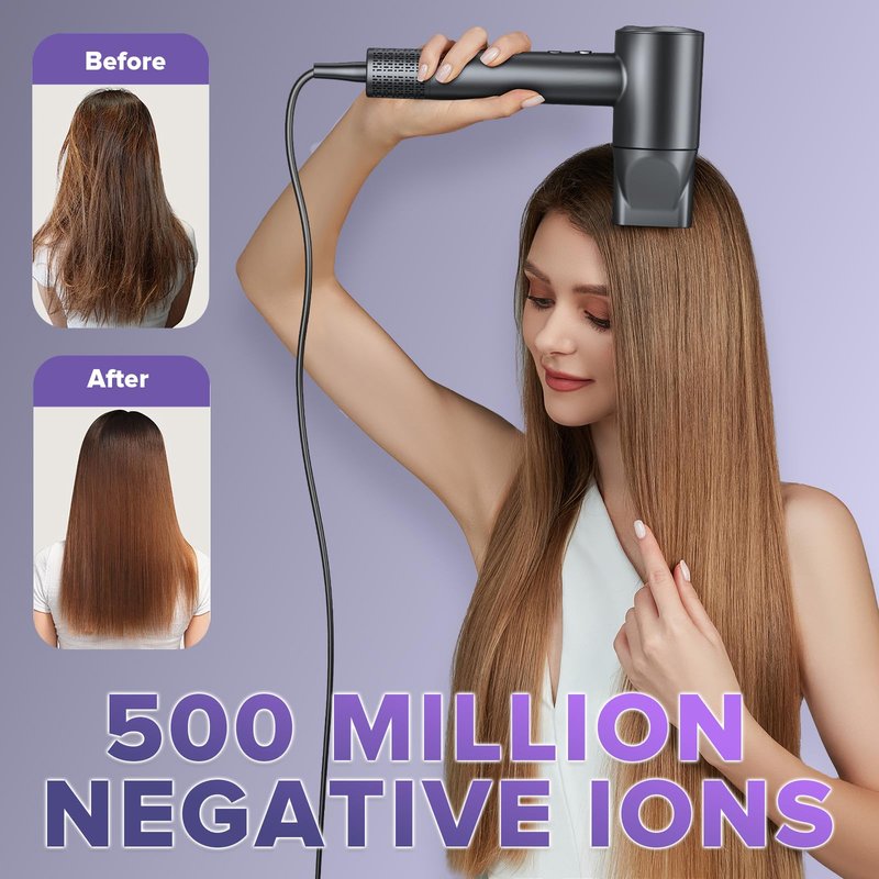 160000 RPM High-Speed Ionic Hair Dryer, Lightweight Portable Blow Dryer with 500 Million Negative Ions, Black