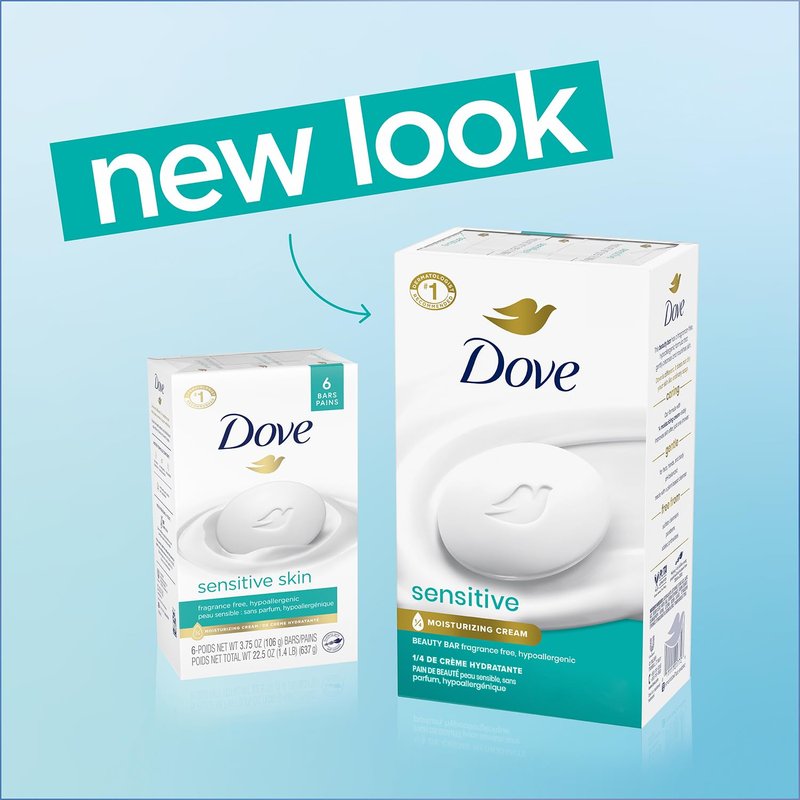 Dove Dandruff Shampoo & Conditioner 2-in-1, DermaCare Calming Relief with Pyrithione Zinc + Beauty Bar Soap for Sensitive Skin 8-Pack – Relief for Itchy Scalp and Dry Skin (9 Piece Set)