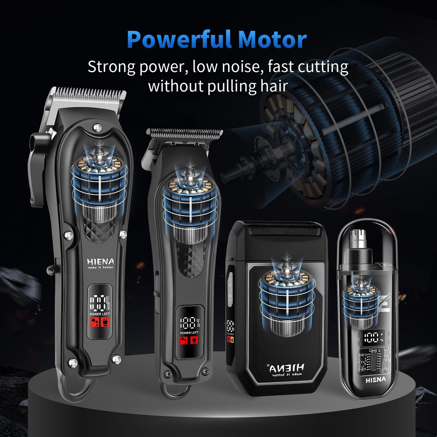 HIENA PRO Professional Hair Clipper Set for Men, Cordless Barber Clippers Set and Trimmer Kit, USB Rechargeable Electric Nose Hair Trimmer Kit & Beard Trimmer, Foil Shaver & Men's Facial Grooming Tool