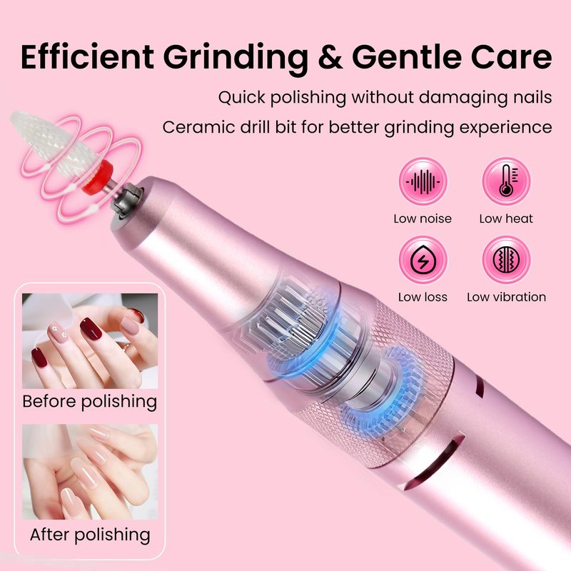 Electric Nail Drill Kit for Beginners Professional Nail Drill Machine for Home Use 40000RPM Portable Quite E-File for Acrylic Nails Polishing& Shaping&Removing with 7 Drill Bits for Home & Salon Use
