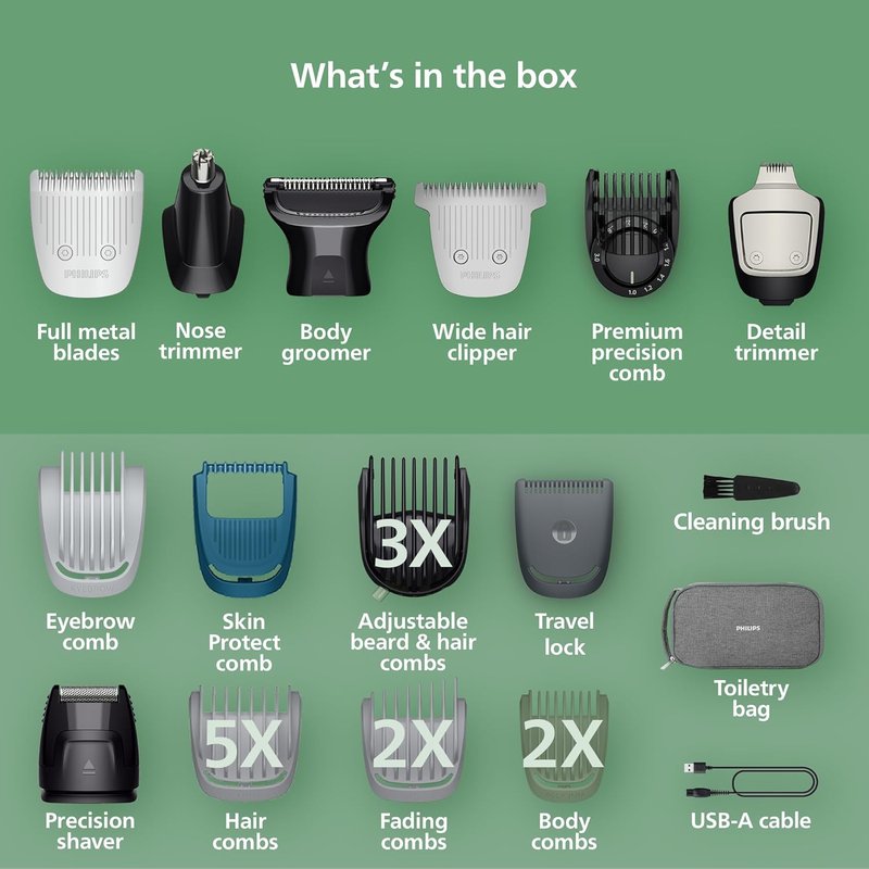 Philips Norelco All-in-One 9000 Series Trimmer - 25-Piece Electric Shaver & Clipper with Self-Sharpening Blades | 27 Length Settings (0.5-20 mm)