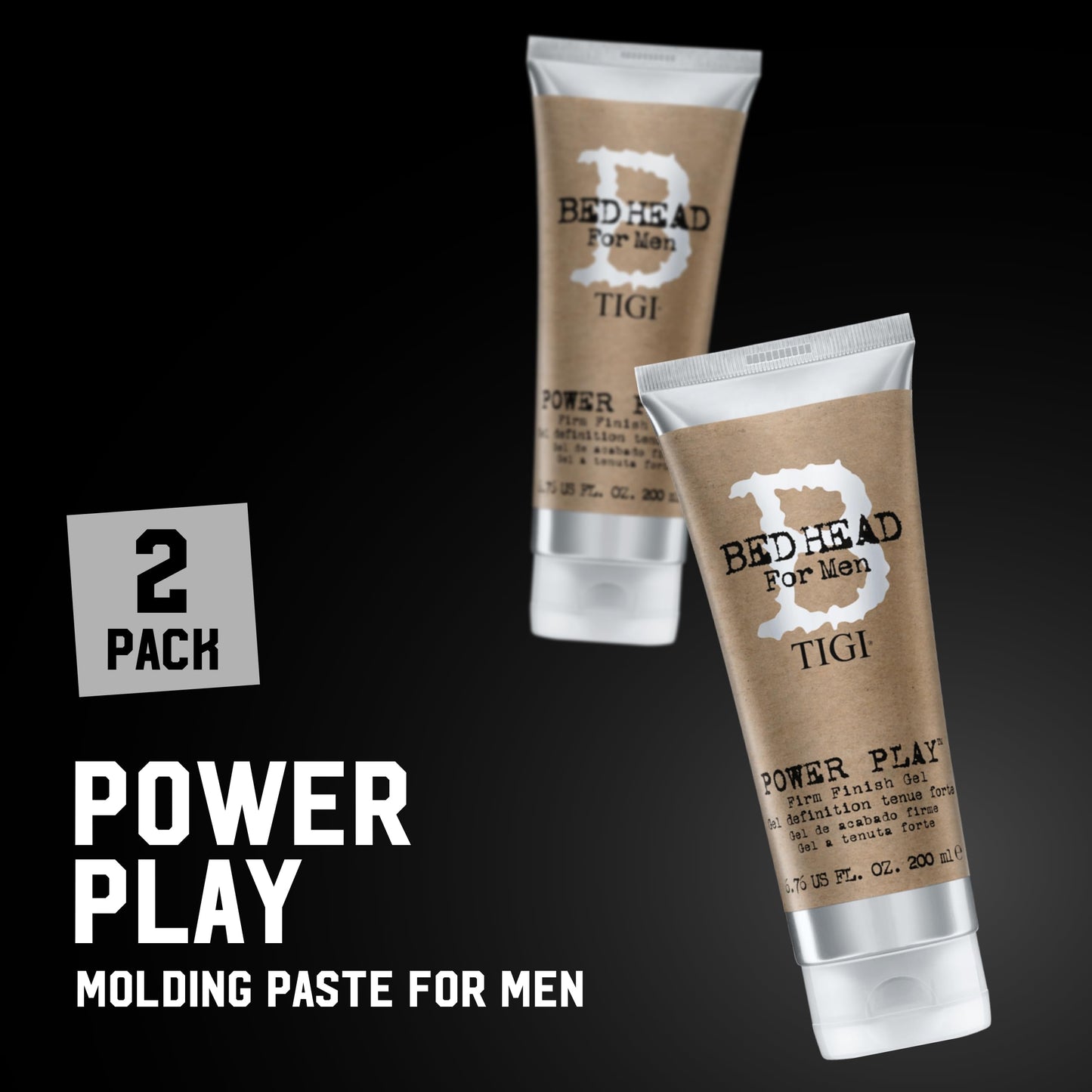 TIGI Bed Head Hair Gel for Men, Power Play 2-Pack – Firm Finish, Anti-Humidity, Frizz Control Hair Care Products for Men, 6.76 Oz Ea