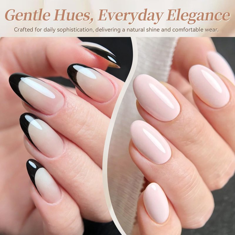 Born Pretty Nude Pink Gel Nail Polish 52Pcs Skin Tone White Beige Khaki Green Burgundy Red Purple Brown Chocolate Gold Silver Shimer Glitter Gel Polish with Glossy Matte Glitter Base Top Coat
