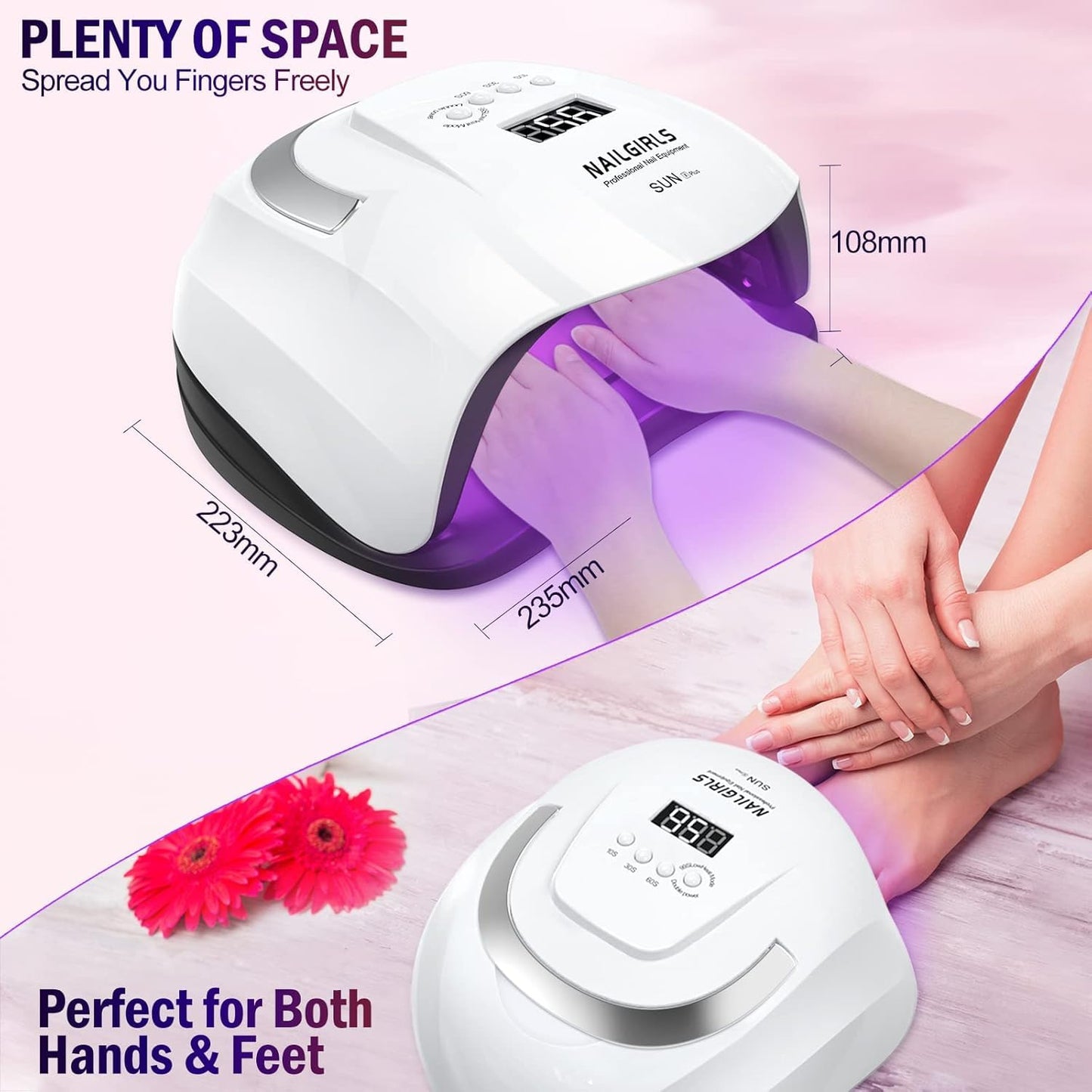 NAILGIRLS UV LED Nail Lamp - 168W Fast Curing Light for Gel Nails | 4 Timer Settings & Auto Sensor